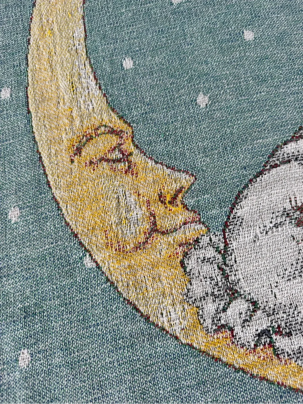 VTG Celestial Crescent Moon Face Sleeping Baby Woven Throw Blanket 41x52 GUC